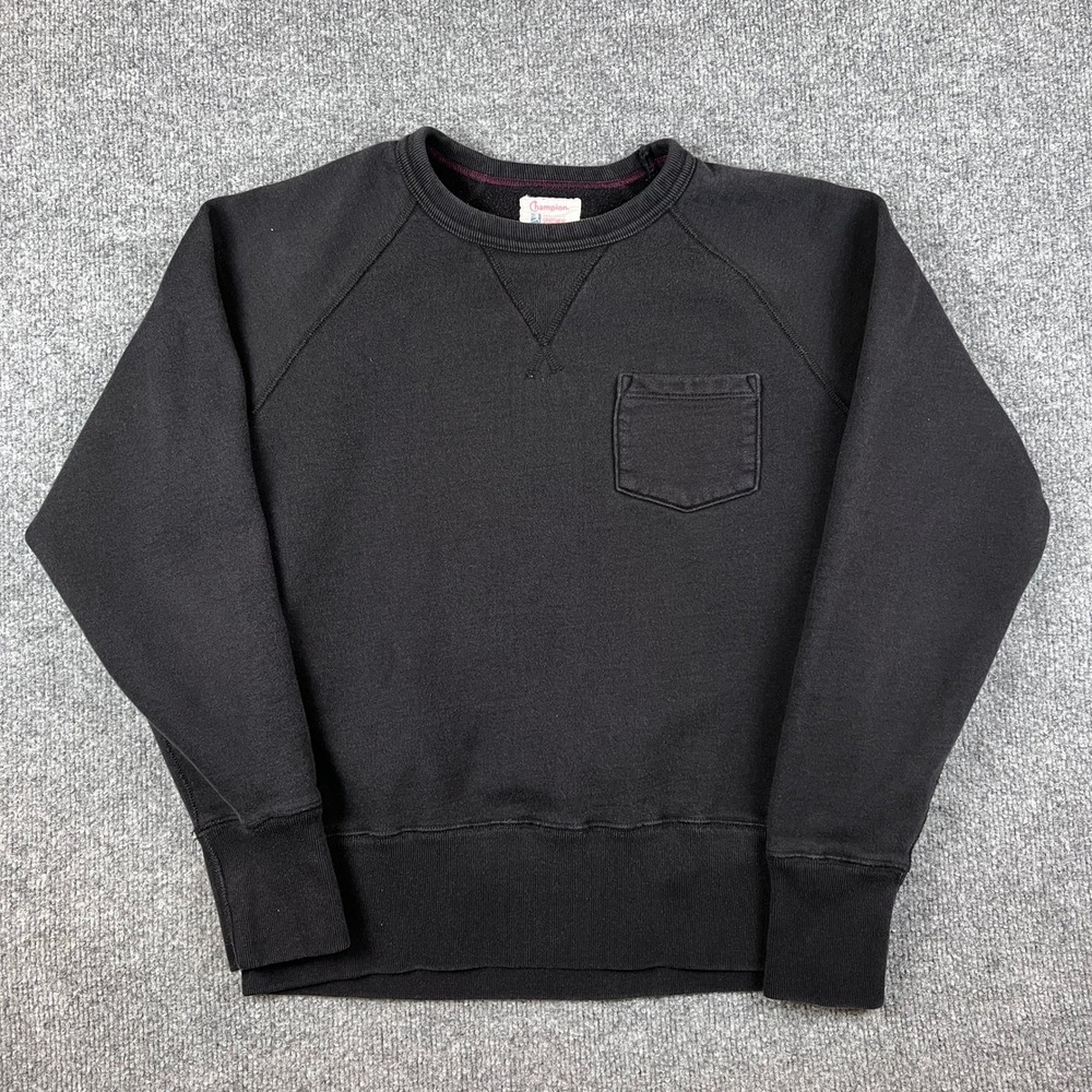 Champion Todd Snyder Sweatshirt Mens S Black Pocket Raglan Fleece Crewneck